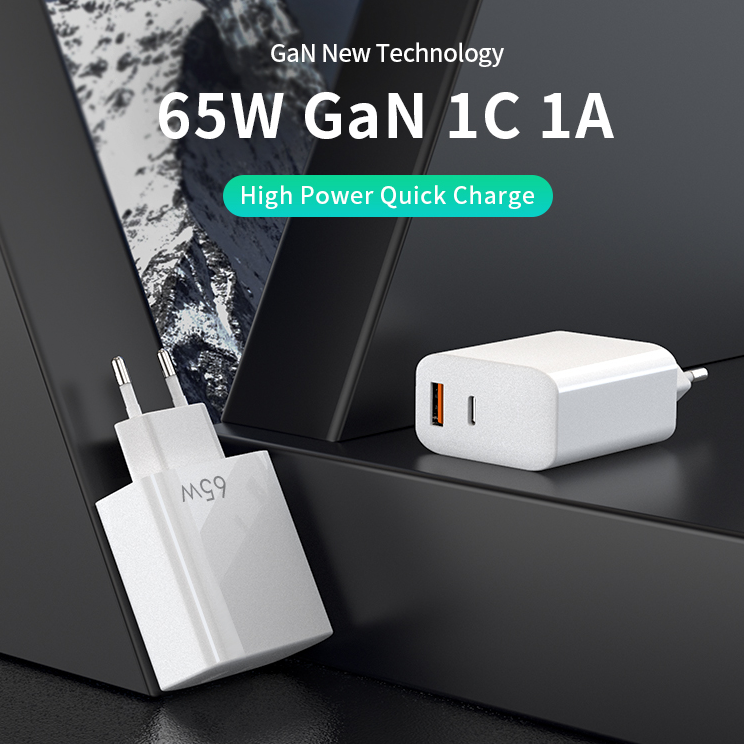Dubbel USB-C & USB-A PD Laddare 65W (Vit)