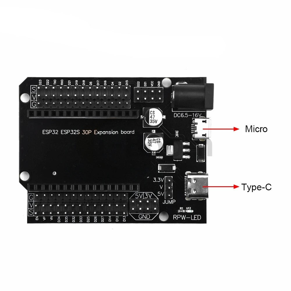 interface af ESP32 udvidelsesboard