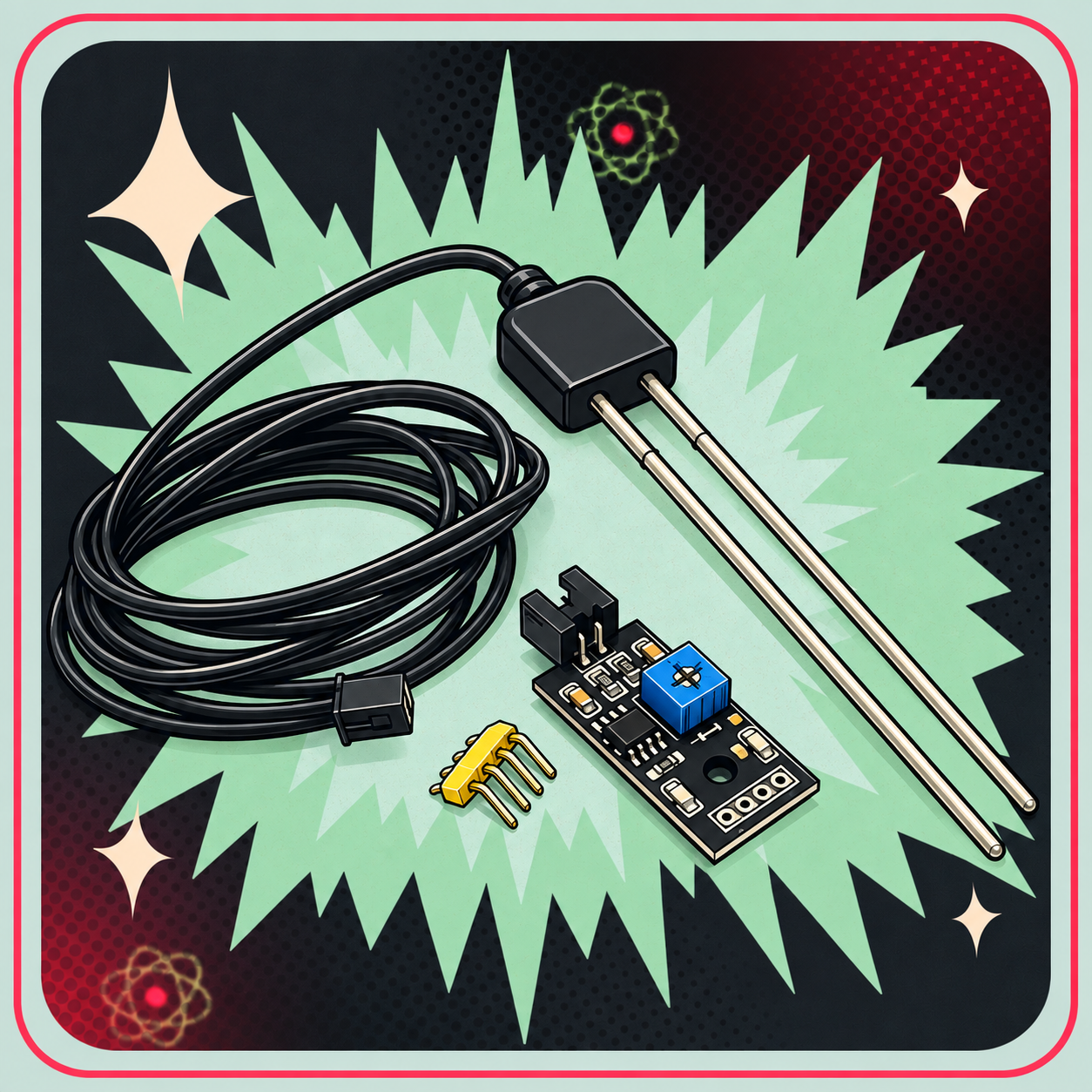 Jord Hygrometer Fugtighedsmåler 1,3m Ledning + Modul – eBits retroillustration