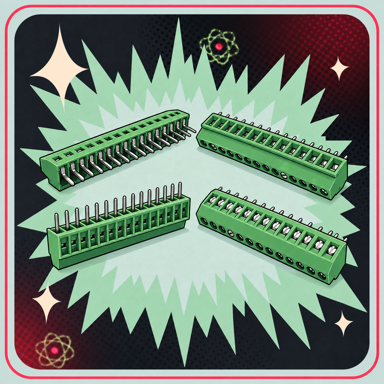 Image of KF128 PCB Terminal Block 2,54mm 5, 6, 7, 12 eller 16pin – eBits retroillustration