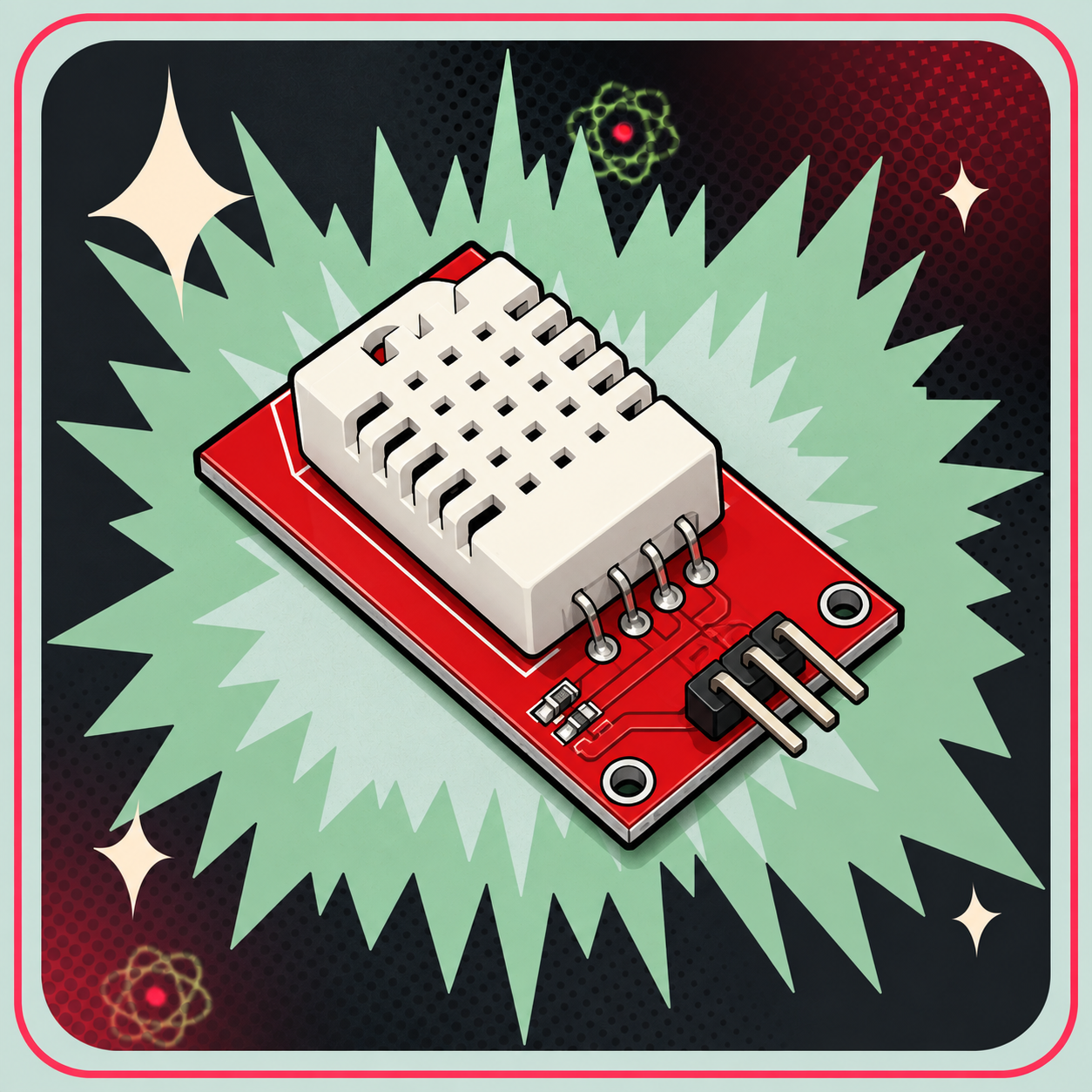 Image of DHT22 / AM2302 Temperatur- & Fugtighedssensor – eBits retroillustration