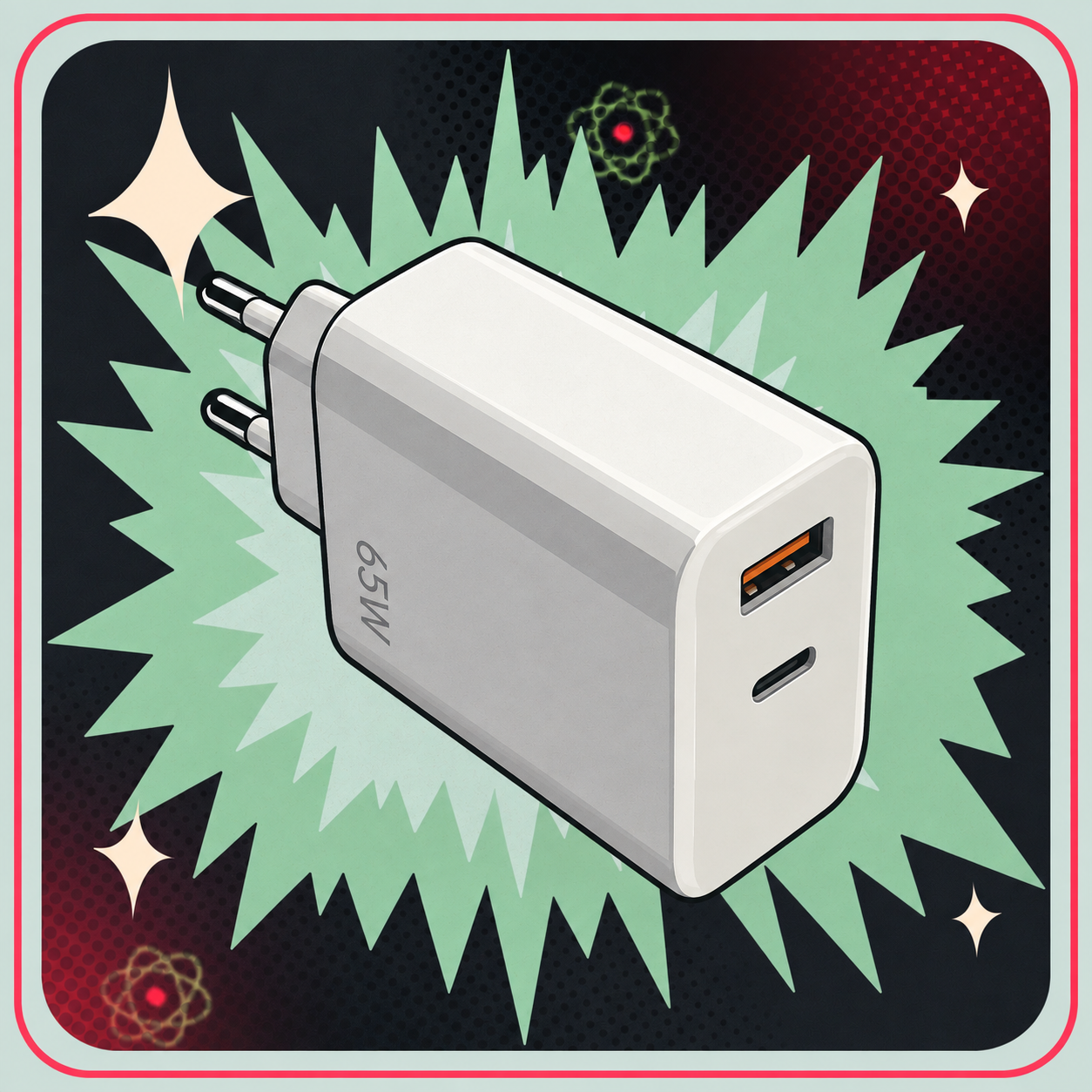 Image of Dual USB-C & USB-A PD Oplader 65W (Hvid) – eBits retroillustration