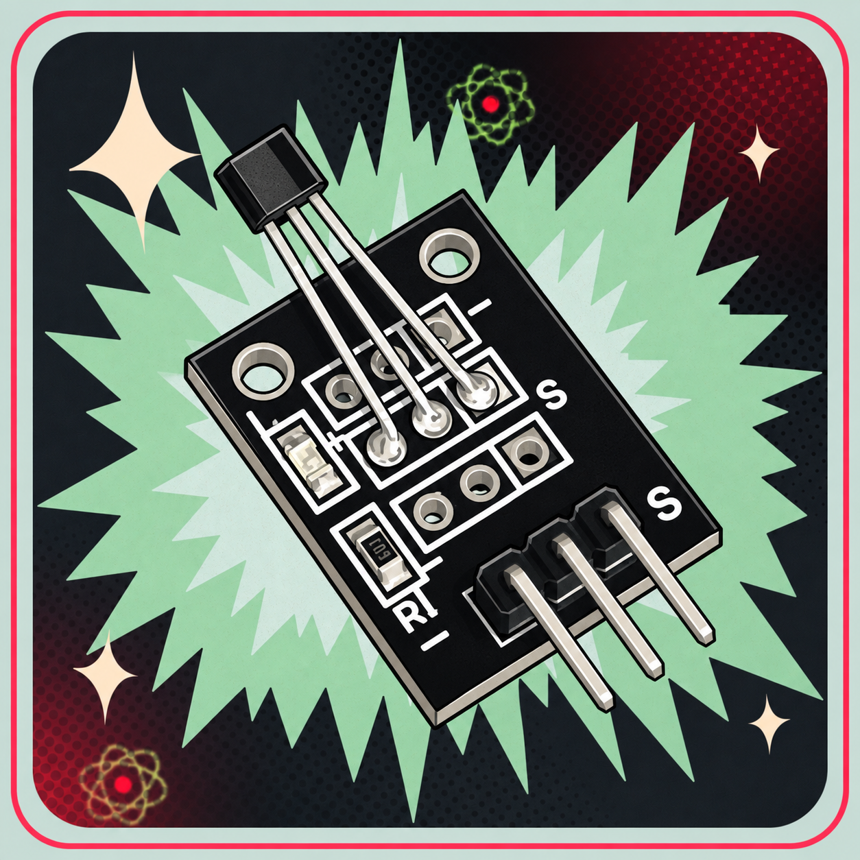 KY-003 Binær hall effekt sensor med LED – eBits retroillustration