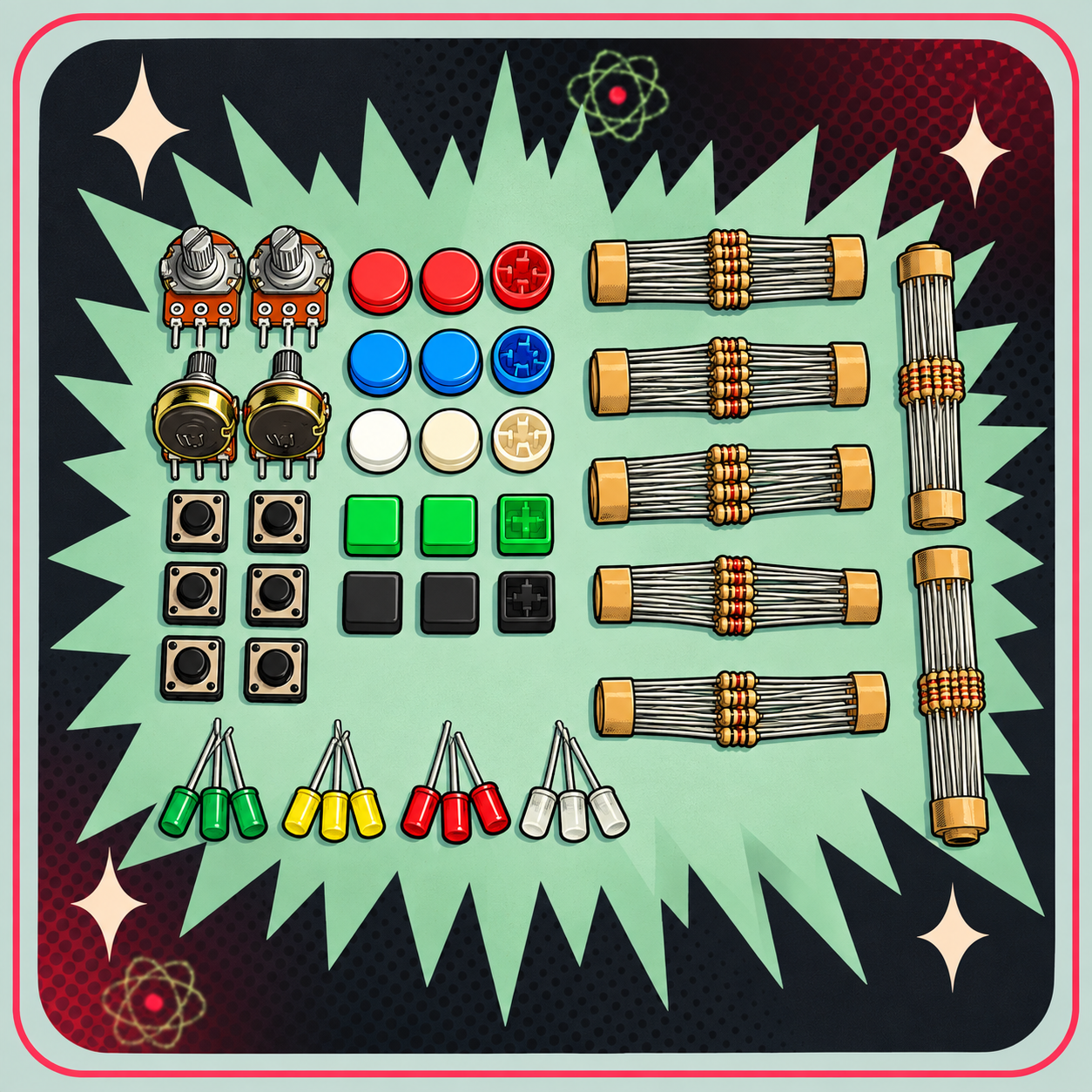 UNO R3 modstands- og potentiometerkit – eBits retroillustration