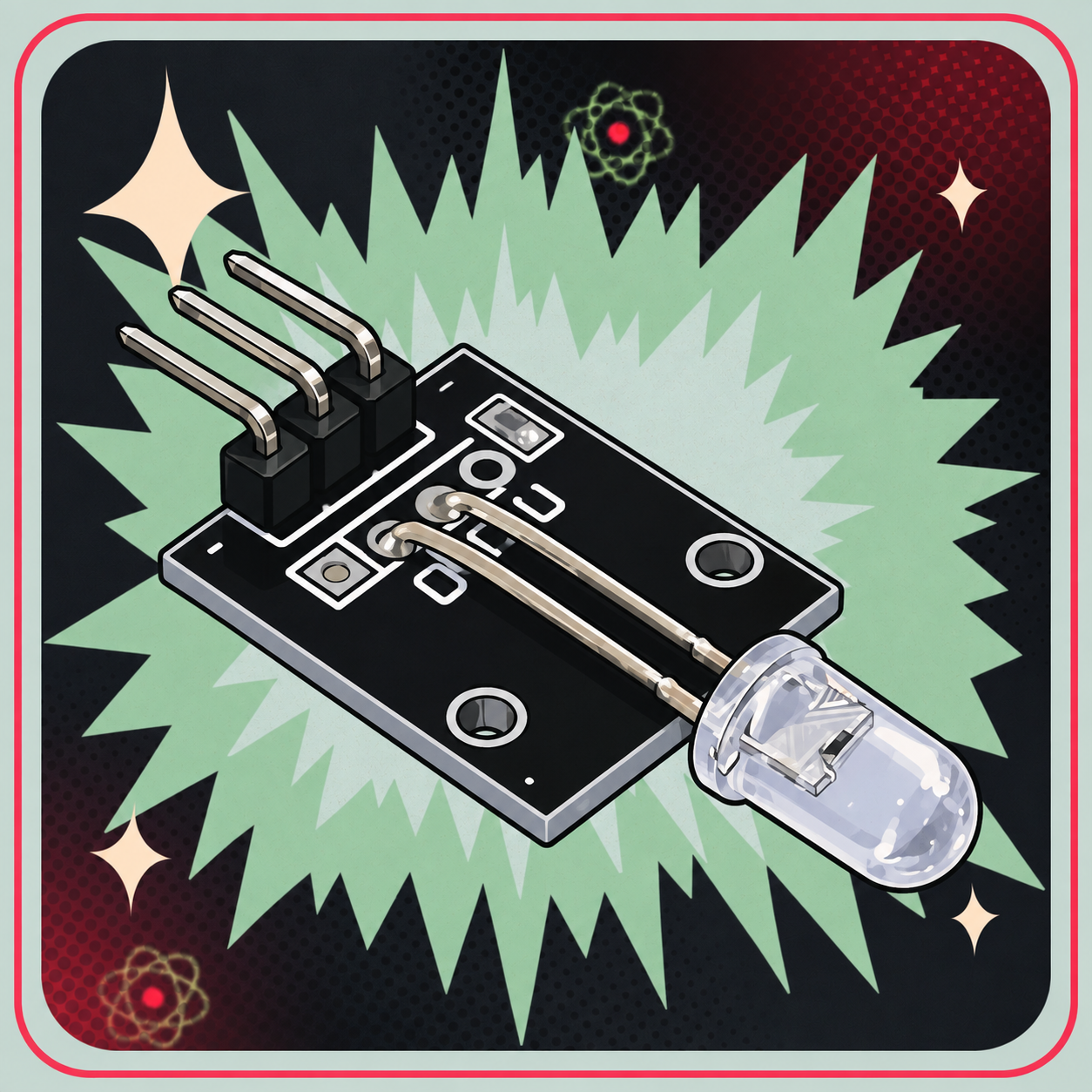 KY-034 Auto blink LED RGB med 7 lys kombinationer – eBits retroillustration