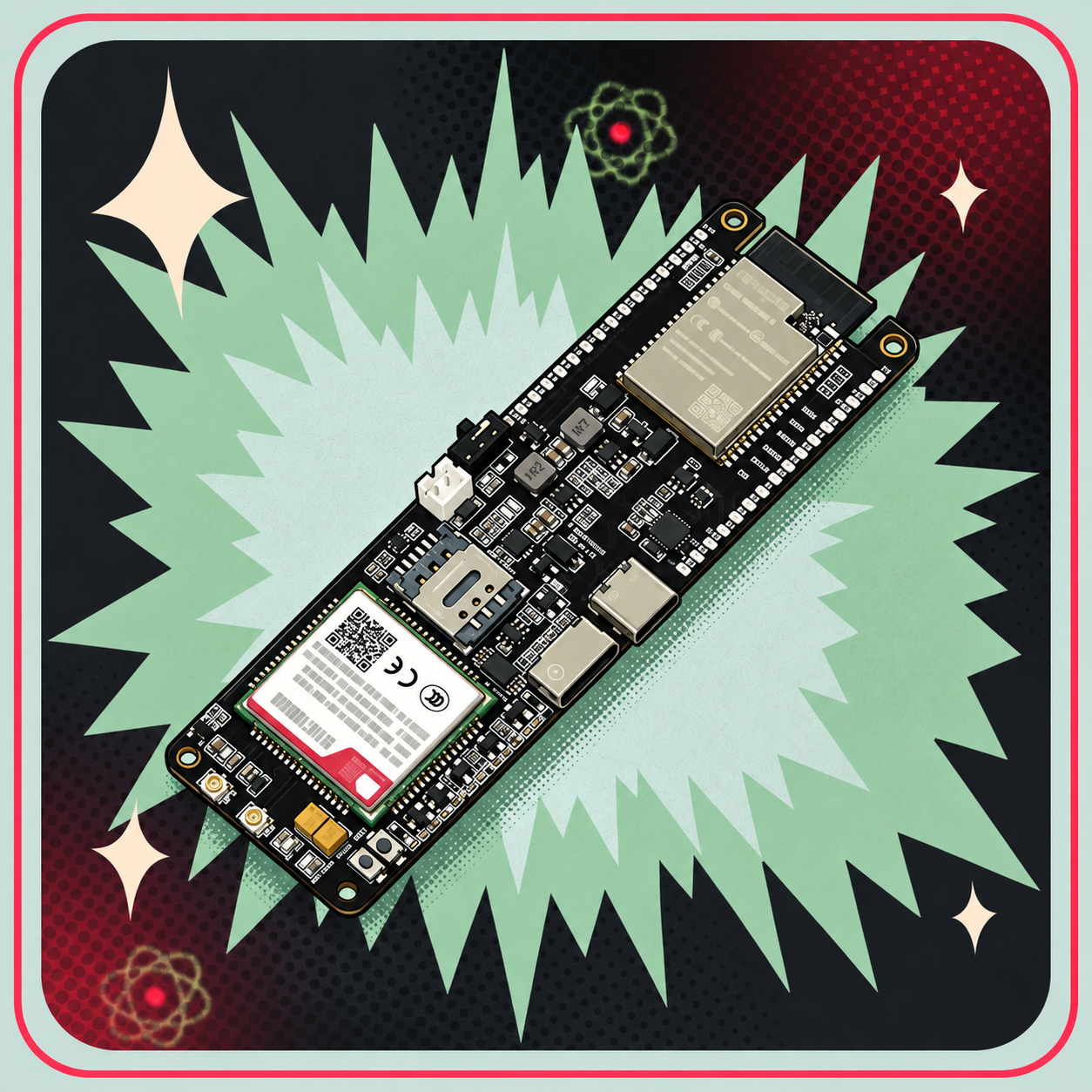 Image of NB-IoT/EDGE Udviklingsboard LILYGO TTGO T-SIM7000E – eBits retroillustration