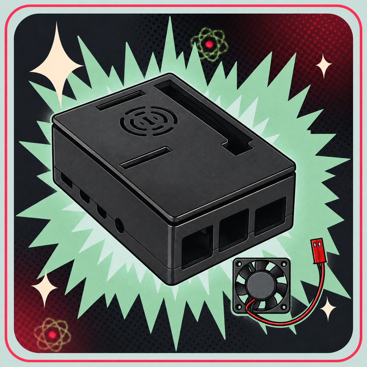 Kabinet til Raspberry Pi 4B ABS Plastik med Blæser – eBits retroillustration