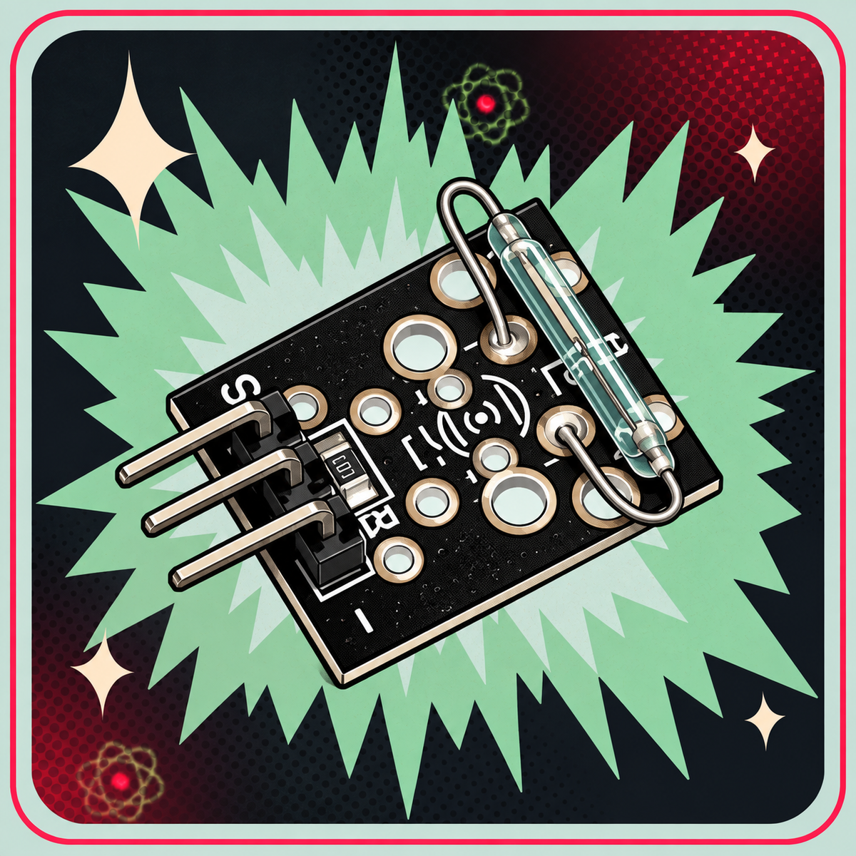 KY-021 Reed switch/Magnetisk kontaktmodul mini – eBits retroillustration