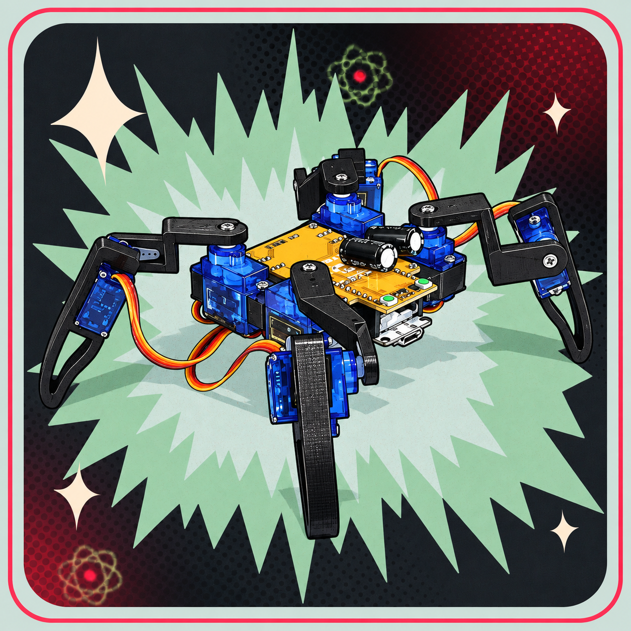 Image of Robot edderkop med App kontrol – eBits retroillustration