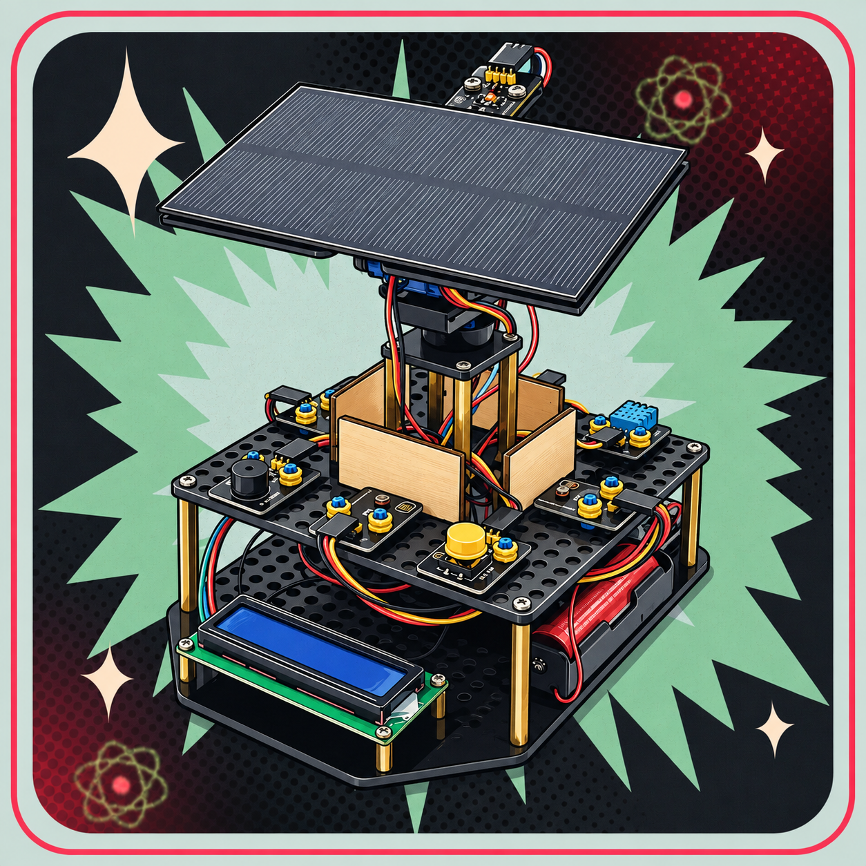Image of Programmerbar Solsporings robot – eBits retroillustration