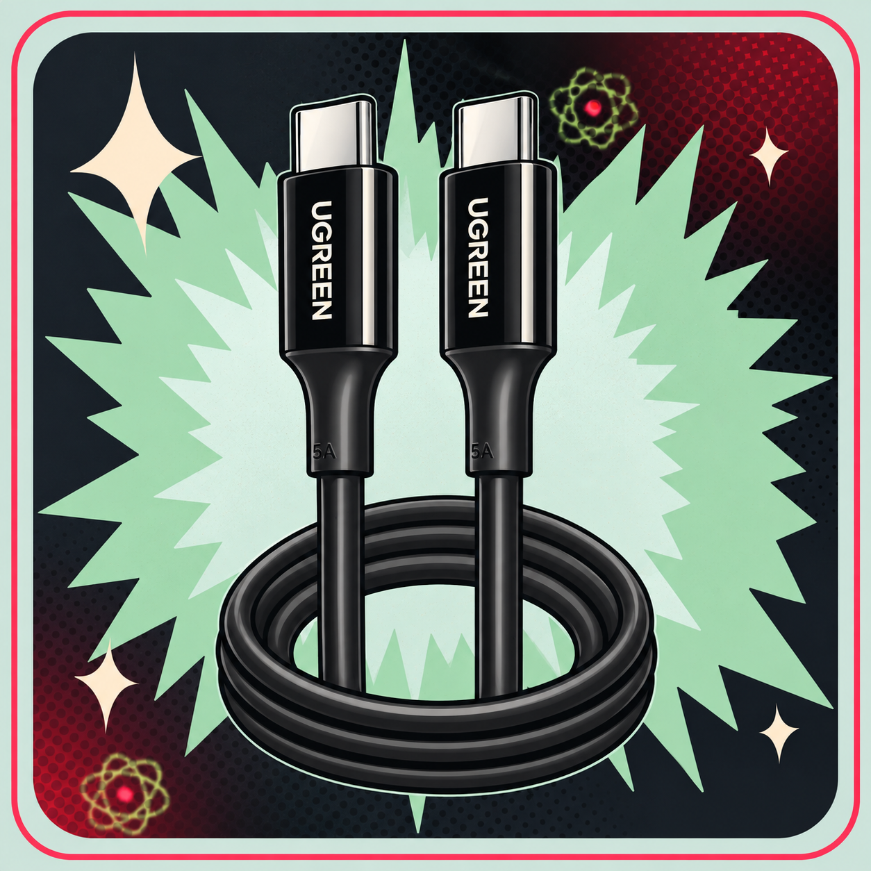 Image of UGREEN USB-C til USB-C PD Kabel 100W Silikone Sort– 1 meter – eBits retroillustration