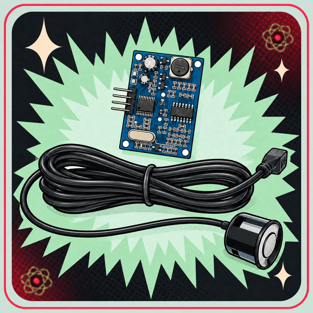 Image of Vandtæt ultrasonisk sensor JSN-SR04T – eBits retroillustration