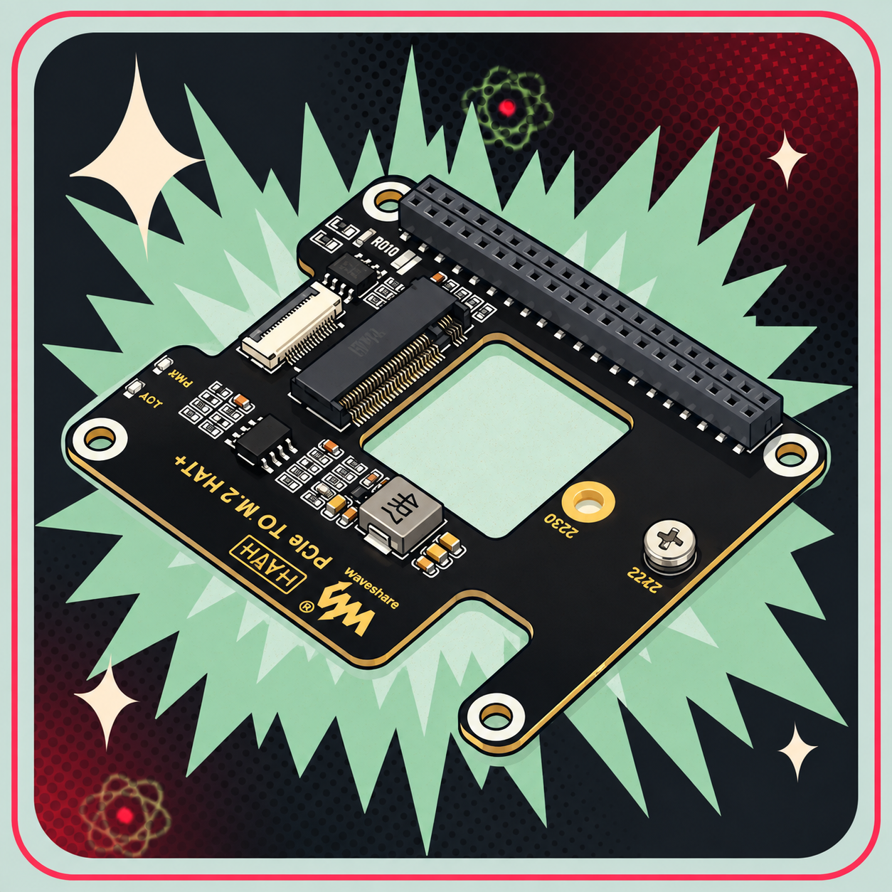 Weixue PCIe til M.2 Adapter til Raspberry Pi 5 – eBits retroillustration