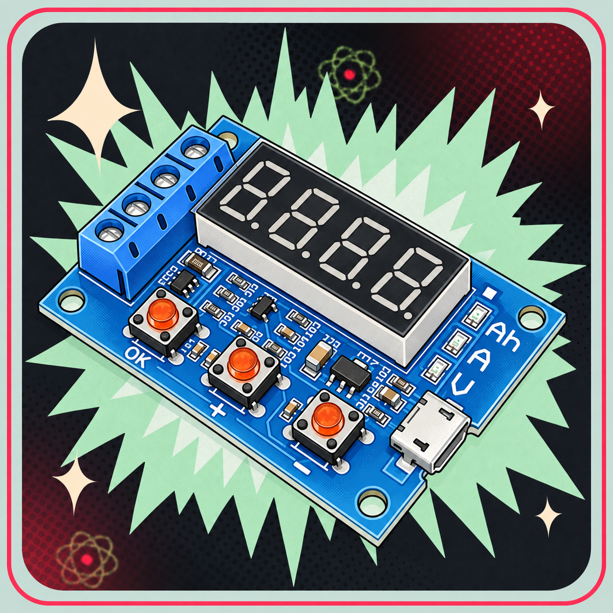 Image of ZB2L3 batterikapacitetstester – eBits retroillustration
