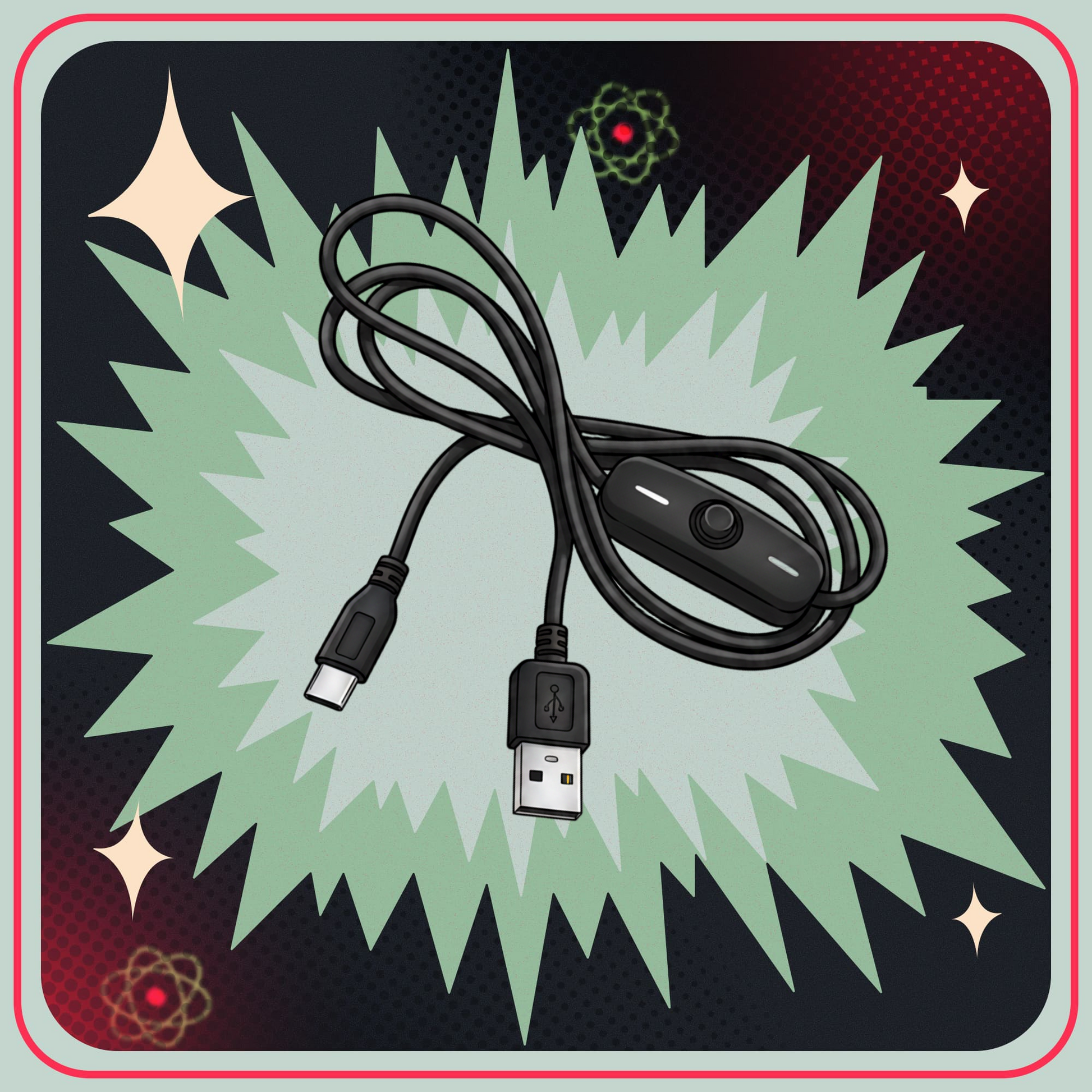 USB-C-kabel med på/av-knapp för Raspberry Pi 4