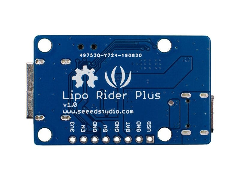 bagsiden af en Lipo Rider Plus - Batterilader, booster, og USB interface modul
