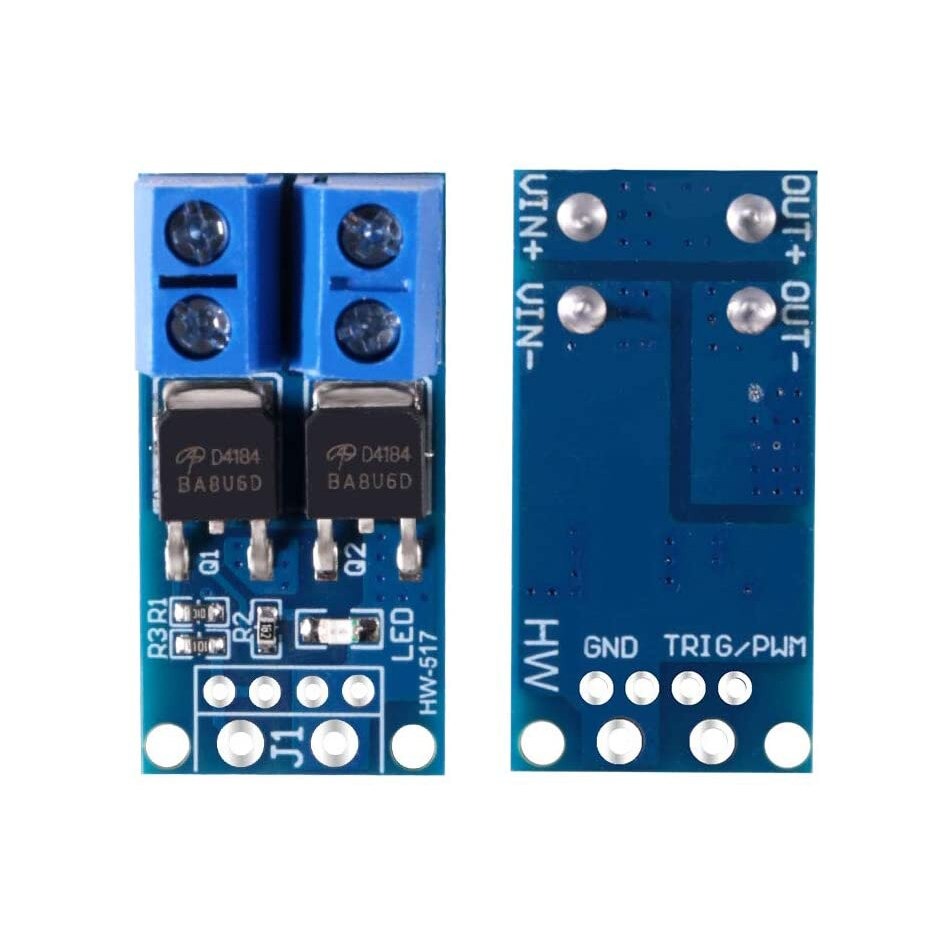 Image of To high-power MOSFET-moduler, hvor det ene viser forsiden, og det andet viser bagsiden af high-power MOSFET-modulet.