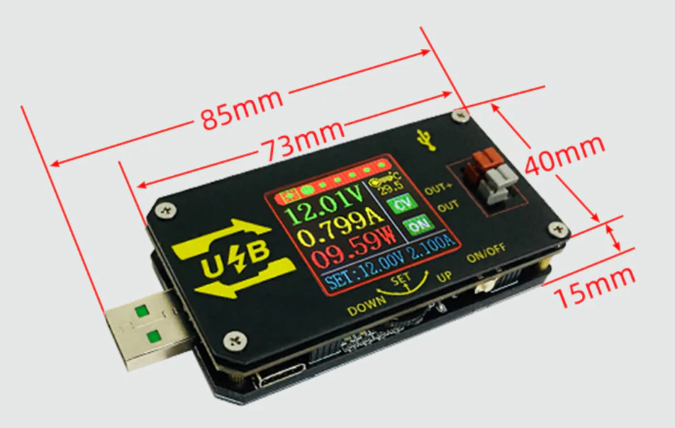 Image of Dimensioner af XY-UDP Strømforsyning med farveskærm USB drevet