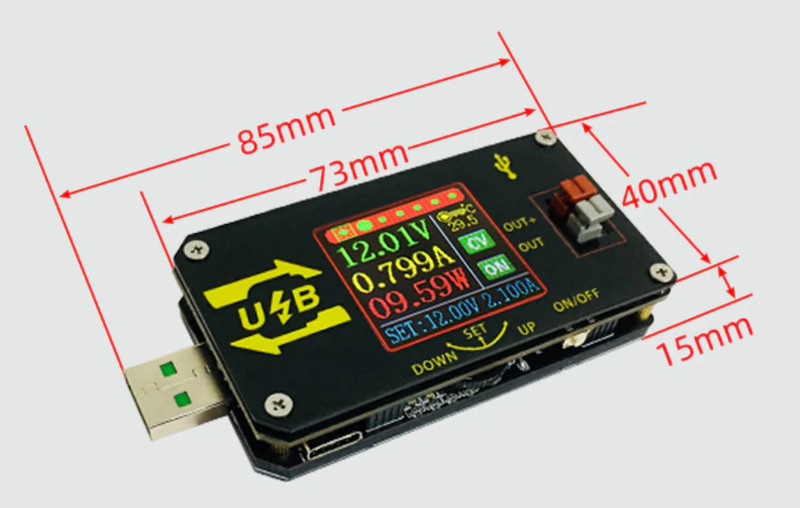 Dimensioner af XY-UDP Strømforsyning med farveskærm USB drevet
