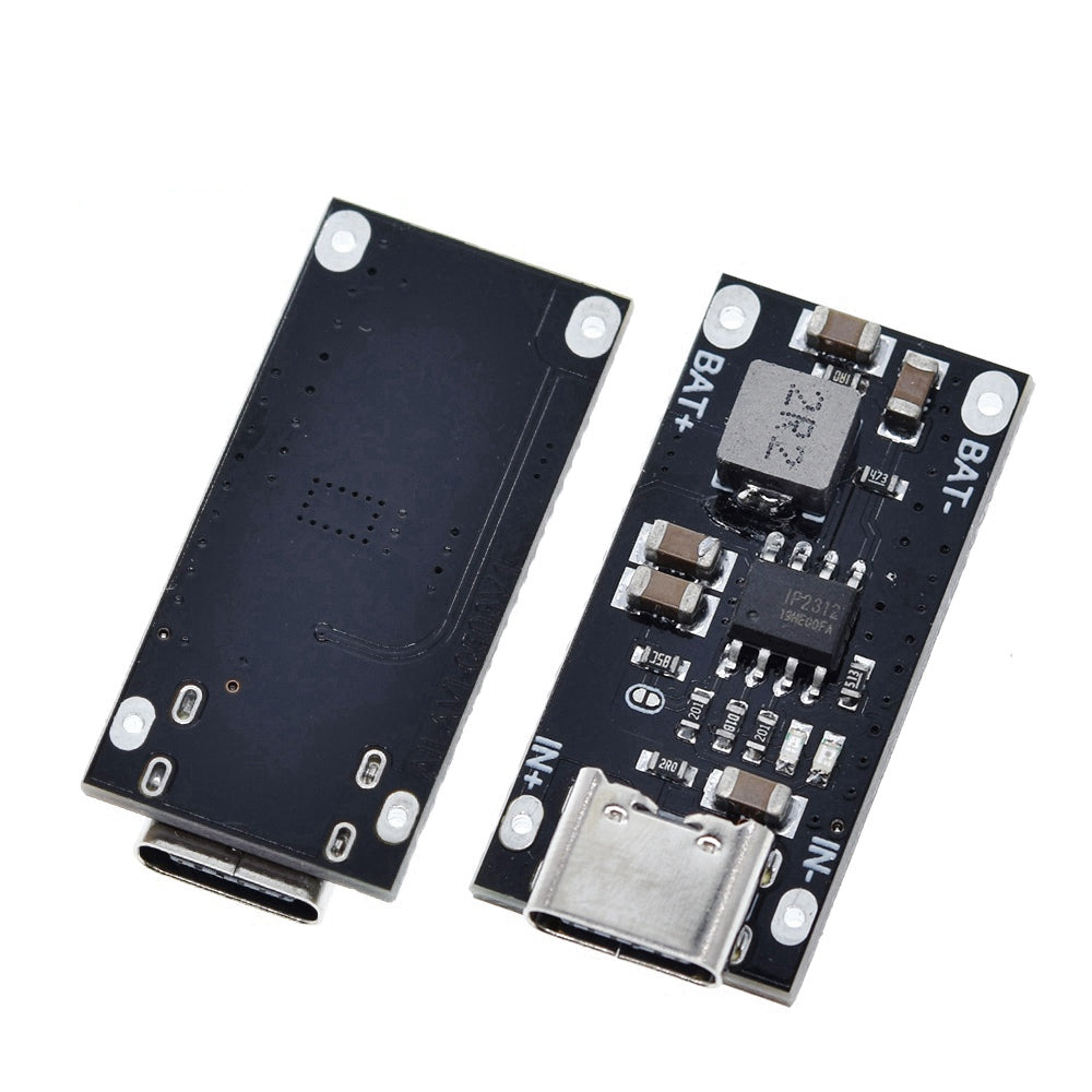 Forsiden og bagsiden af IP2312 Lynhurtig Lithium Batteri lader 3A med USB C