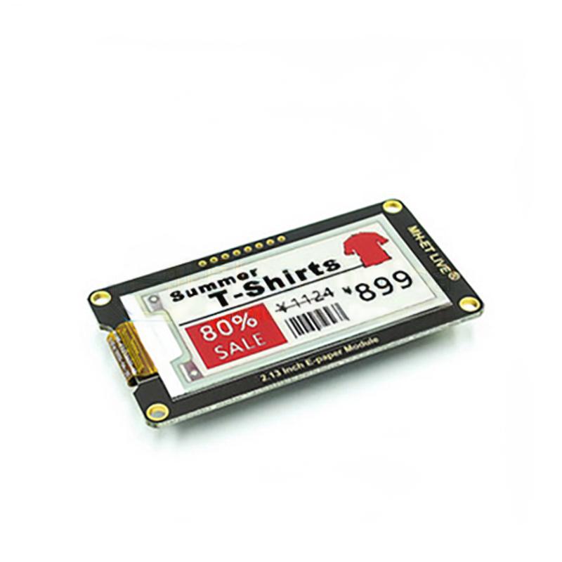 2.13 tommer e-ink display med sorte og røde pixelfarver