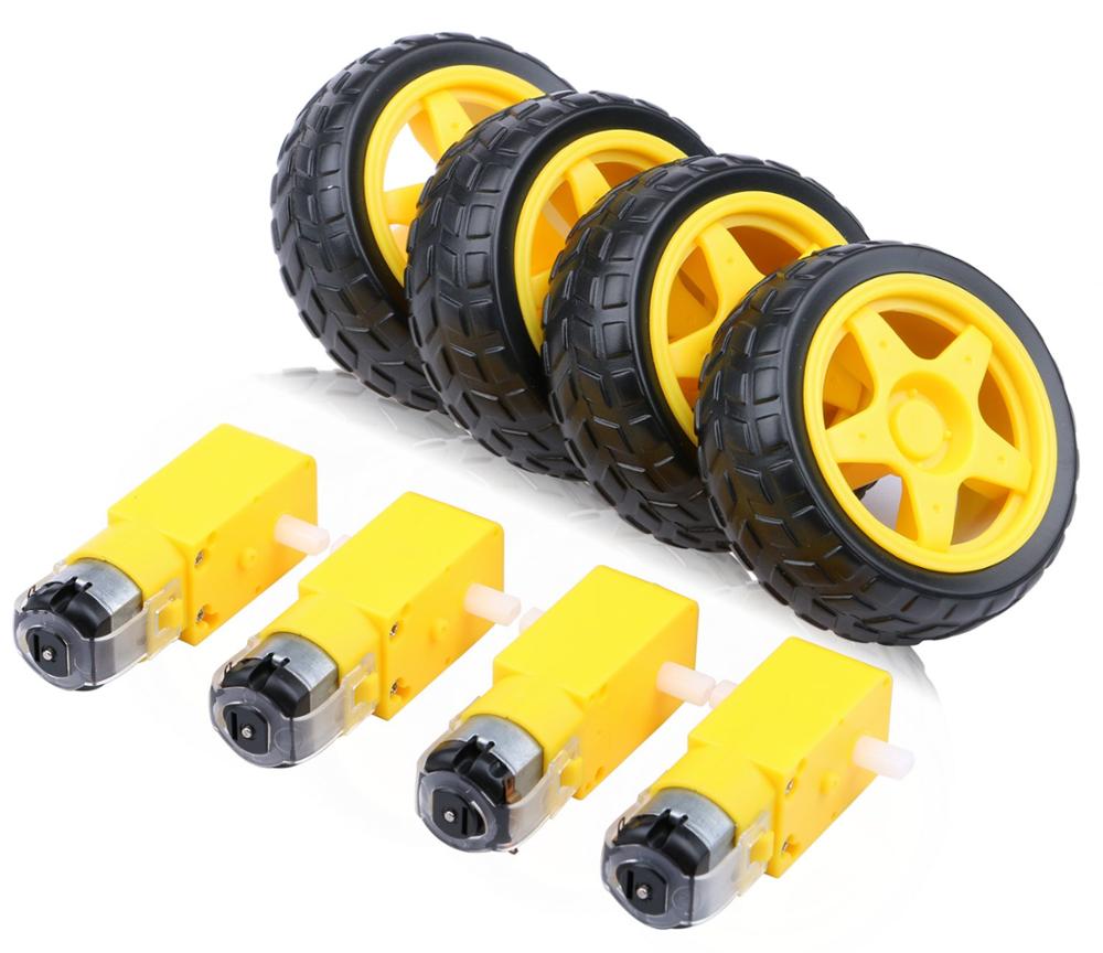 4 DC Gear Motorer 3 V - 6 V + 4 Hjuler