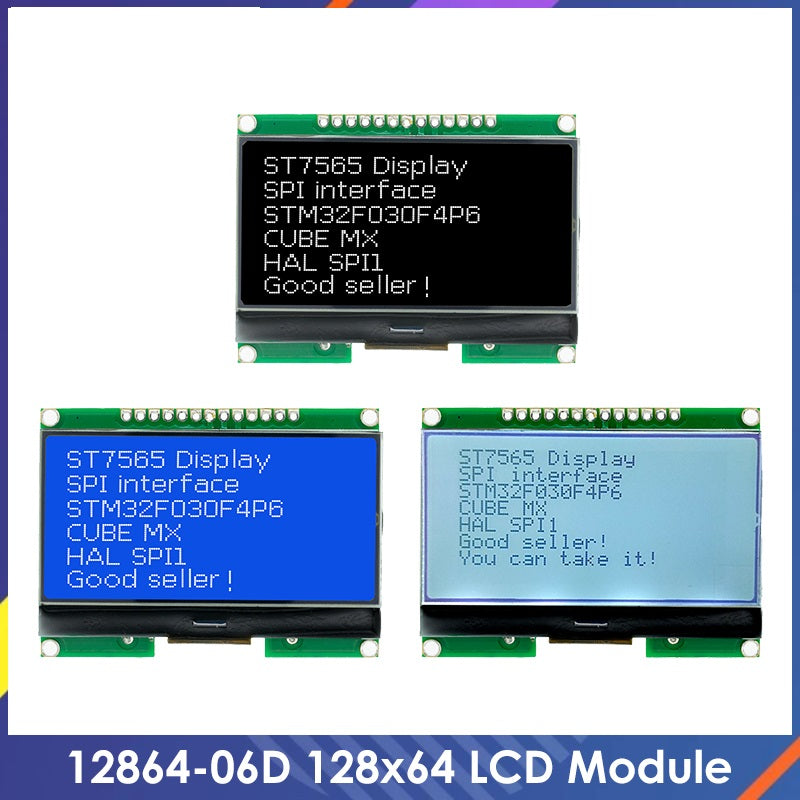 3 2.7" LCD display 128x64 pixels med 3 forskellige farver i bagground og pixler
