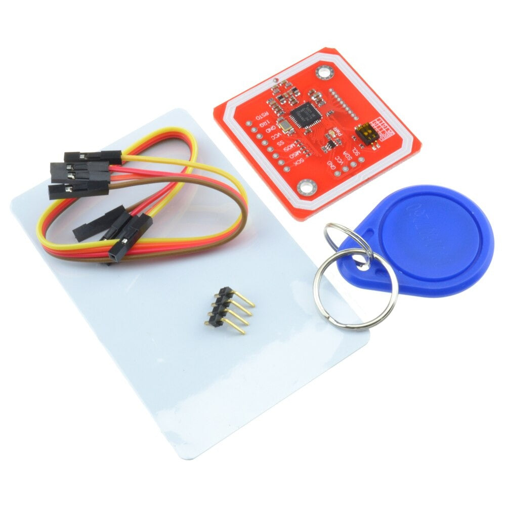 PN532 NFC RFID læser inkl. nøglekort, nøglebrik, dupont kabler og pin, der vender mod højre