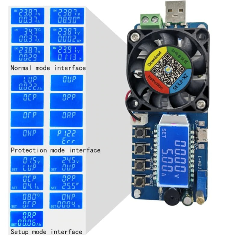 Image of eksempel af Elektronisk belastning og batterikapacitet tester med forskellige moder