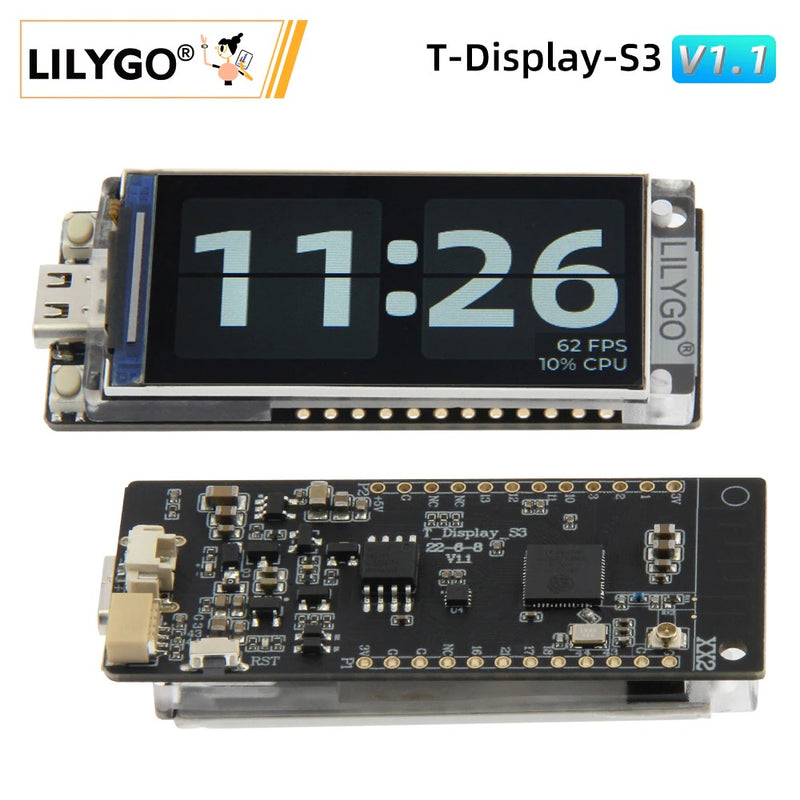 LilyGO TTGO T-Display S3 ESP32-S3 med pin headers loddet på