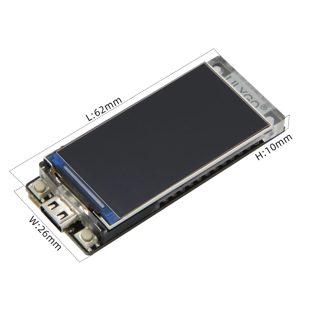 Image of PCB størrelse af LilyGO TTGO T-Display S3 ESP32-S3 