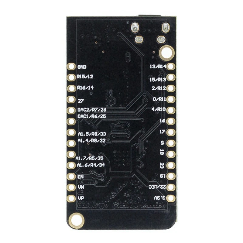 bagsiden af en ESP32 WEMOS LOLIN32 Lite V1 med batteristik og lader