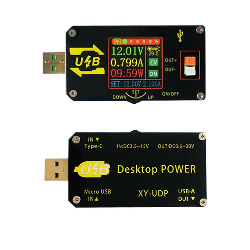 Image of forsiden og bagsiden af XY-UDP USB strømforsyning